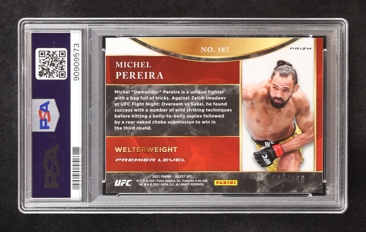 Michel Pereira 2021 Select UFC Red Disco Prizm #187 #161/199 (PSA 10) at PristineAuction.com Michel Pereira 2021 Select UFC Red Disco Prizm #187 #161/199 (PSA 10) at PristineAuction.com