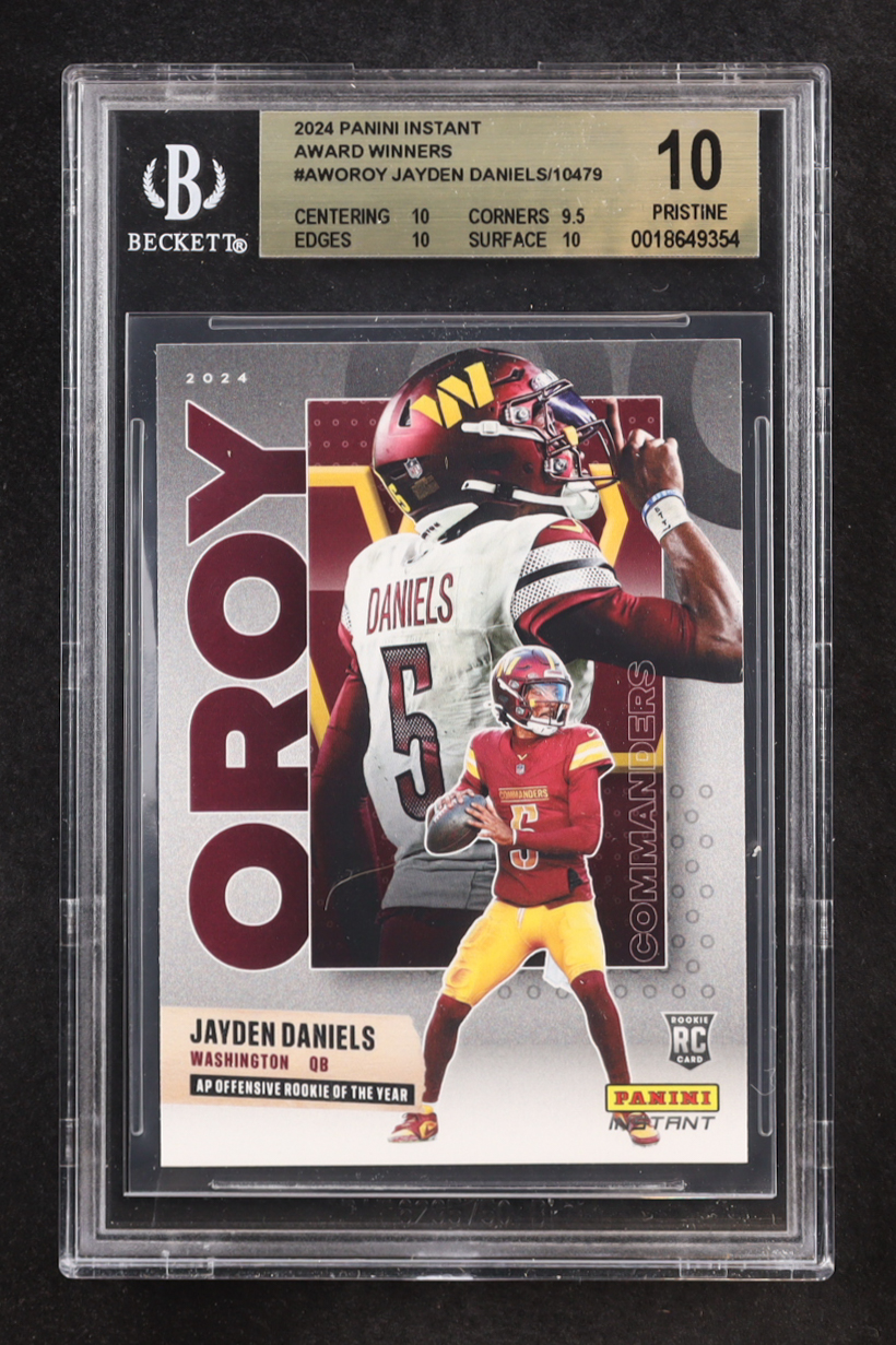 Jayden Daniels 2024 Panini Instant Award Winners #AWOROY RC (BGS 10) at PristineAuction.com Jayden Daniels 2024 Panini Instant Award Winners #AWOROY RC (BGS 10) at PristineAuction.com
