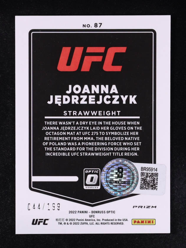 Joanna Jedrzejczyk 2022 Panini Donruss Optic Red UFC #87 #044/199 at PristineAuction.com Joanna Jedrzejczyk 2022 Panini Donruss Optic Red UFC #87 #044/199 at PristineAuction.com