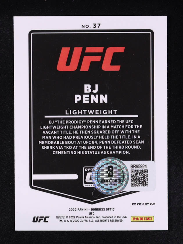 BJ Penn 2022 Panini Donruss Optic Blue Velocity UFC #37 at PristineAuction.com BJ Penn 2022 Panini Donruss Optic Blue Velocity UFC #37 at PristineAuction.com