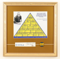John Wooden Signed Custom Framed Display with 1967 UCLA Basketball Lapel Pin Inscribed "With Best Wishes" (PSA) at PristineAuction.com