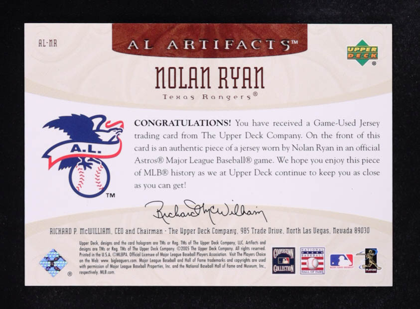 Nolan Ryan 2005 Upper Deck AL Artifacts #AL-NR #214/235 at PristineAuction.com Nolan Ryan 2005 Upper Deck AL Artifacts #AL-NR #214/235 at PristineAuction.com