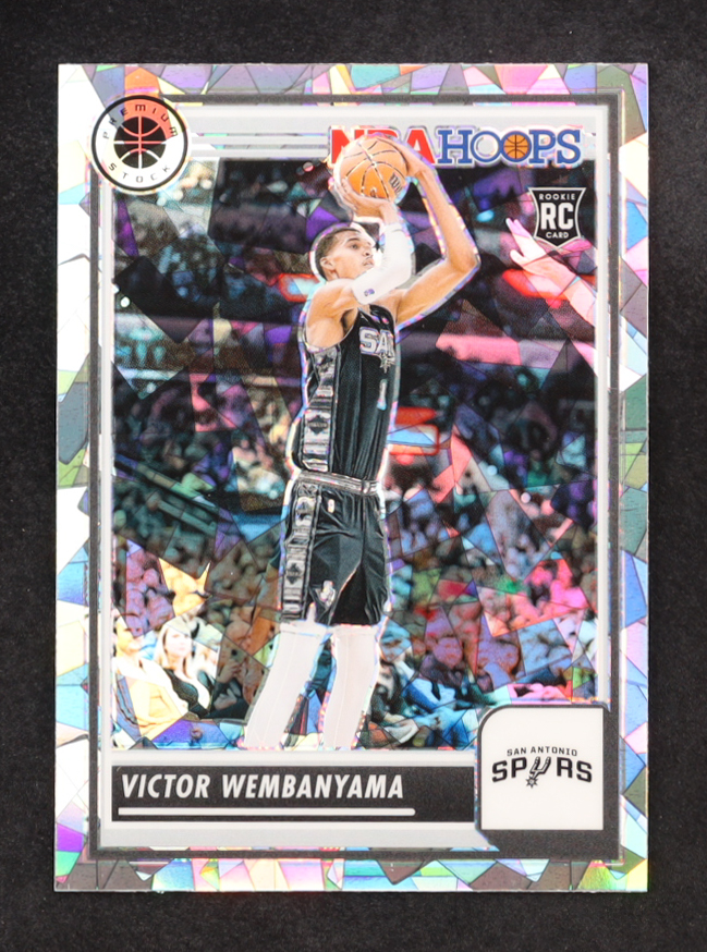 Victor Wembanyama 2023-24 Hoops Premium Stock Ice Prizm #108 RC at PristineAuction.com Victor Wembanyama 2023-24 Hoops Premium Stock Ice Prizm #108 RC at PristineAuction.com
