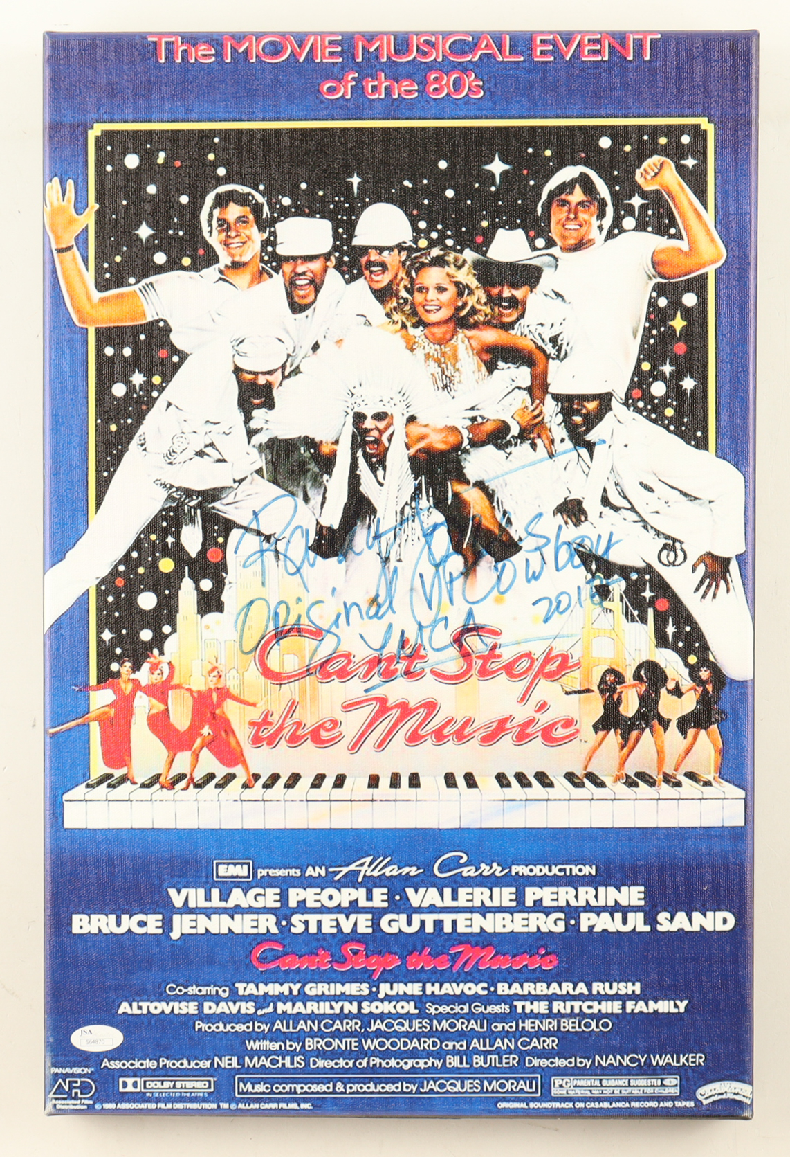 Randy Jones Signed "Can't Stop the Music" Custom Framed Serigraph on Canvas Display with Multiple Inscriptions (JSA) at PristineAuction.com Randy Jones Signed "Can't Stop the Music" Custom Framed Serigraph on Canvas Display with Multiple Inscriptions (JSA) at PristineAuction.com