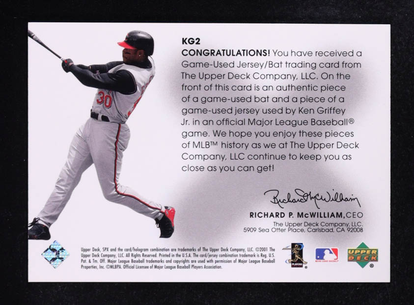 Ken Griffey Jr. 2001 Upper Deck SPX Winning Materials Jersey/Bat Mem #KG-2 at PristineAuction.com Ken Griffey Jr. 2001 Upper Deck SPX Winning Materials Jersey/Bat Mem #KG-2 at PristineAuction.com