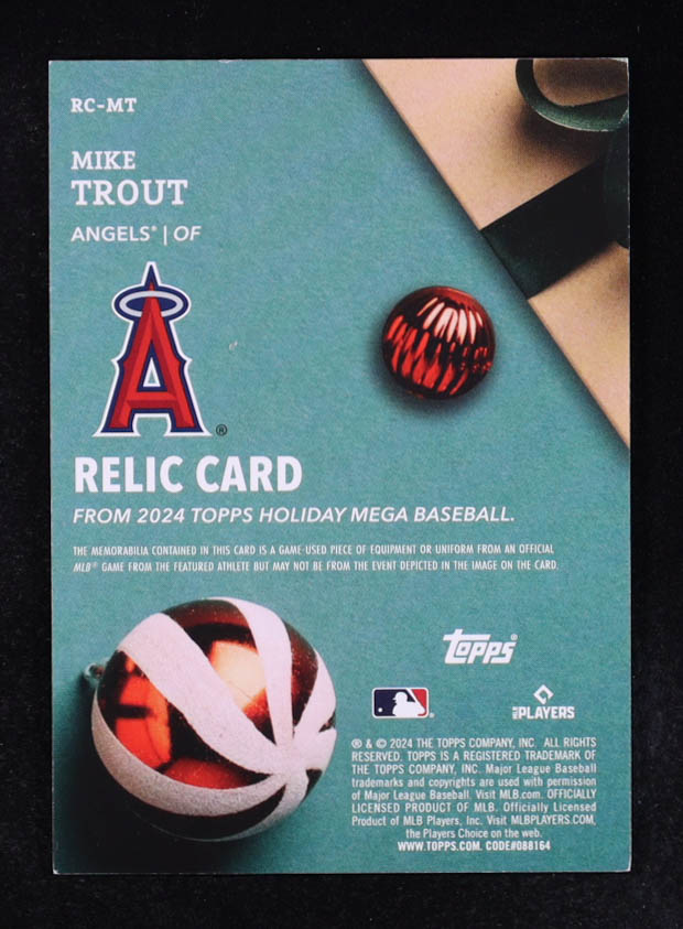 Mike Trout 2024 Topps Holiday Mega Mem #RC-MT at PristineAuction.com Mike Trout 2024 Topps Holiday Mega Mem #RC-MT at PristineAuction.com