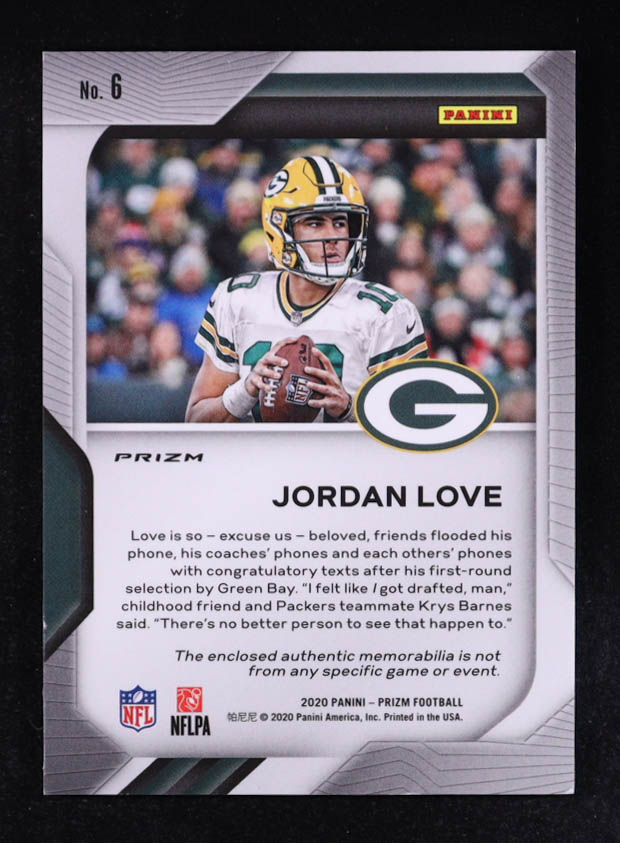 Jordan Love 2020 Panini Premier Prizm Jerseys #6 RC at PristineAuction.com Jordan Love 2020 Panini Premier Prizm Jerseys #6 RC at PristineAuction.com
