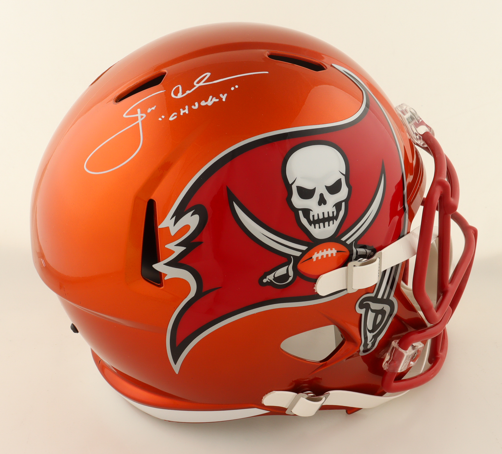 Jon Gruden Signed Buccaneers Full-Size Flash Alternate Speed Helmet Inscribed "Chucky" (Beckett) at PristineAuction.com Jon Gruden Signed Buccaneers Full-Size Flash Alternate Speed Helmet Inscribed "Chucky" (Beckett) at PristineAuction.com