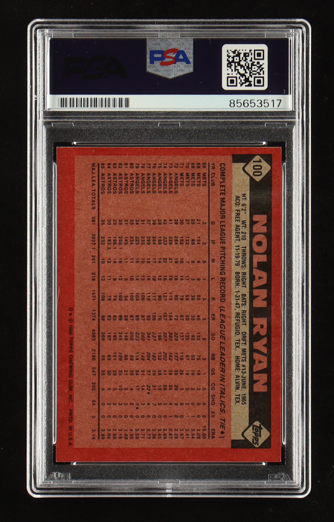 Nolan Ryan Signed 1986 Topps #100 (PSA | Autograph Grade 10) at PristineAuction.com Nolan Ryan Signed 1986 Topps #100 (PSA | Autograph Grade 10) at PristineAuction.com