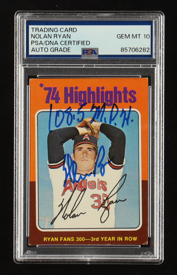Nolan Ryan Signed 1975 Topps Mini #5 "108.5Mph" (PSA | Auto 10) at PristineAuction.com Nolan Ryan Signed 1975 Topps Mini #5 "108.5Mph" (PSA | Auto 10) at PristineAuction.com