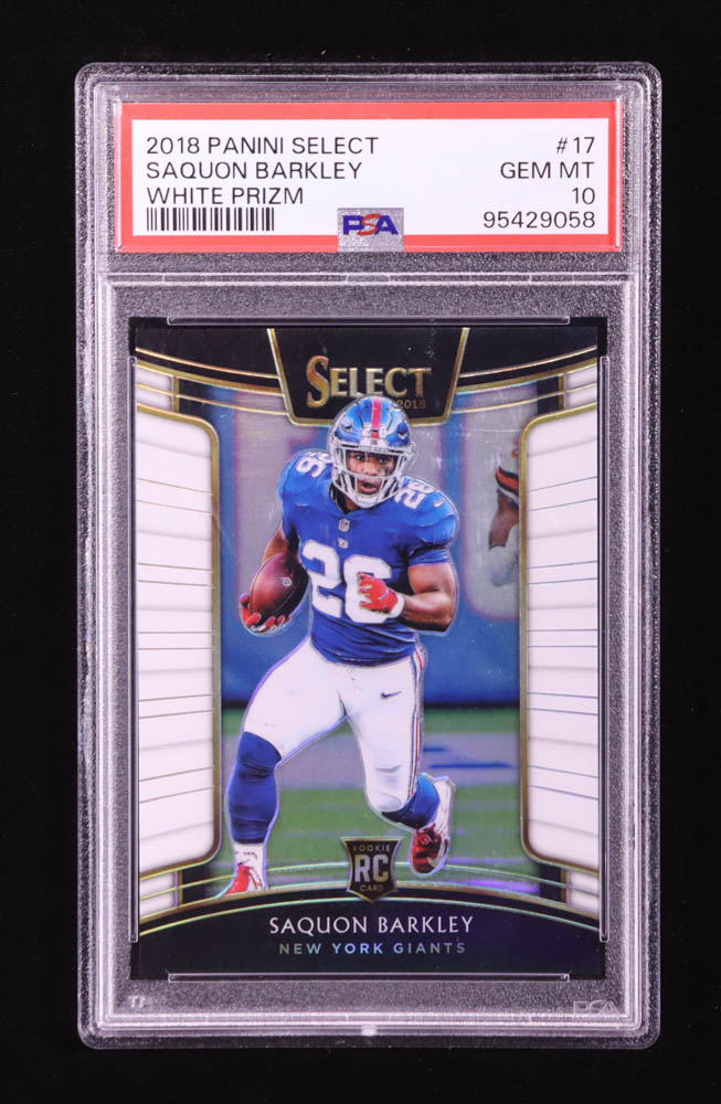 Saquon Barkley 2018 Select Prizm White #17 RC #24/75 (PSA 10) at PristineAuction.com Saquon Barkley 2018 Select Prizm White #17 RC #24/75 (PSA 10) at PristineAuction.com