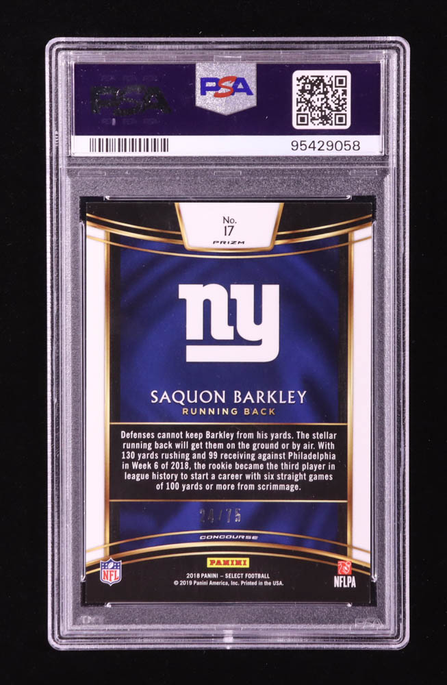 Saquon Barkley 2018 Select Prizm White #17 RC #24/75 (PSA 10) at PristineAuction.com Saquon Barkley 2018 Select Prizm White #17 RC #24/75 (PSA 10) at PristineAuction.com
