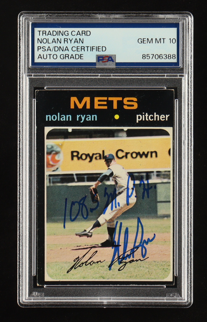 Nolan Ryan Signed 1971 Topps Inscribed "108.5Mph" #513 (PSA | Autograph Graded PSA 10) at PristineAuction.com Nolan Ryan Signed 1971 Topps Inscribed "108.5Mph" #513 (PSA | Autograph Graded PSA 10) at PristineAuction.com