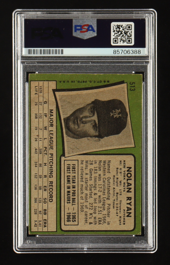 Nolan Ryan Signed 1971 Topps Inscribed "108.5Mph" #513 (PSA | Autograph Graded PSA 10) at PristineAuction.com Nolan Ryan Signed 1971 Topps Inscribed "108.5Mph" #513 (PSA | Autograph Graded PSA 10) at PristineAuction.com