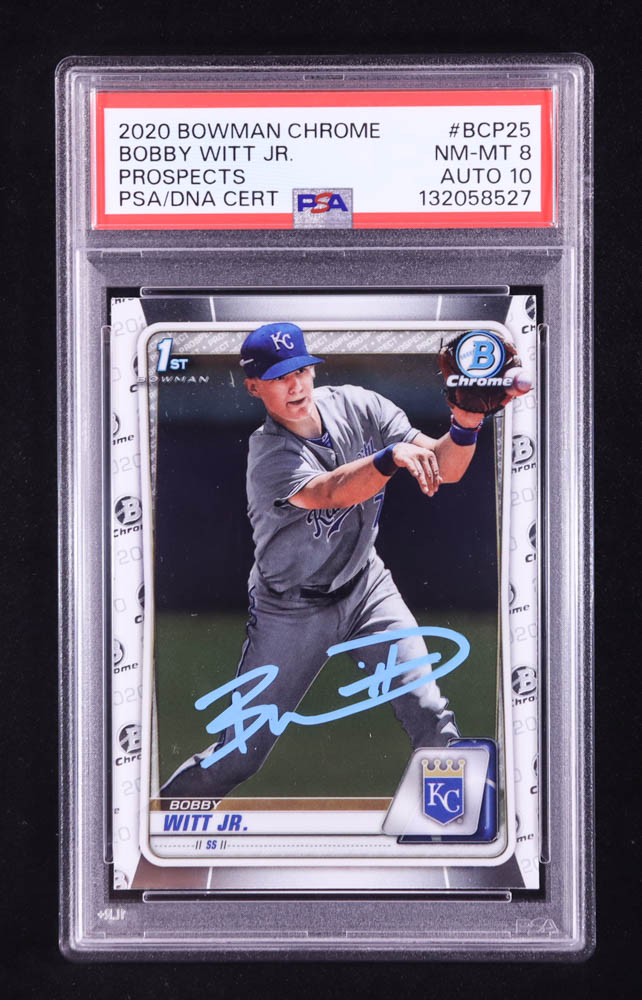 Bobby Witt Jr. Signed 2020 Bowman Chrome #BCP25 RC (PSA 8 | Auto 10) at PristineAuction.com Bobby Witt Jr. Signed 2020 Bowman Chrome #BCP25 RC (PSA 8 | Auto 10) at PristineAuction.com