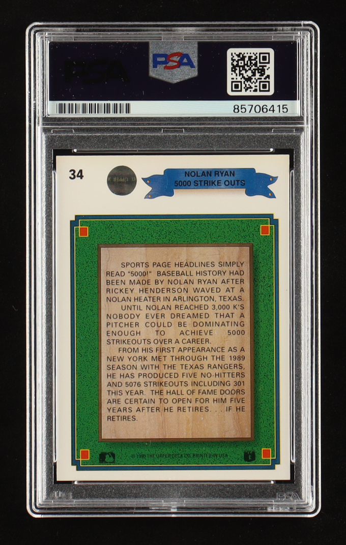 Nolan Ryan Signed 1991 Upper Deck Inscribed "The Ryan Express" 5000 Strikeouts #34 Card (PSA | Auto 10) at PristineAuction.com Nolan Ryan Signed 1991 Upper Deck Inscribed "The Ryan Express" 5000 Strikeouts #34 Card (PSA | Auto 10) at PristineAuction.com