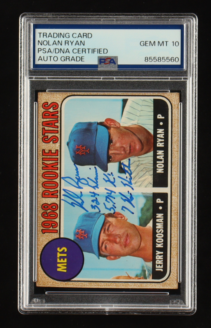 Nolan Ryan Signed 1968 Topps Rookie Stars Inscribed "324 Wins 5,714 K'S And 7 No-Hitters" #177 RC (PSA | Autograph Graded PSA 10) at PristineAuction.com Nolan Ryan Signed 1968 Topps Rookie Stars Inscribed "324 Wins 5,714 K'S And 7 No-Hitters" #177 RC (PSA | Autograph Graded PSA 10) at PristineAuction.com