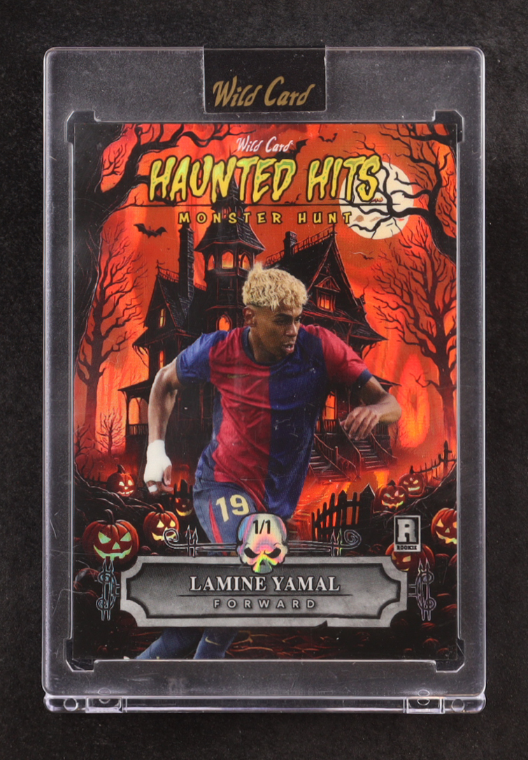 Lamine Yamal 2025 Wild Card Monster Hit Monster Hunt Haunted House Orange Lava #HHH-LY #1/1 RC at PristineAuction.com Lamine Yamal 2025 Wild Card Monster Hit Monster Hunt Haunted House Orange Lava #HHH-LY #1/1 RC at PristineAuction.com