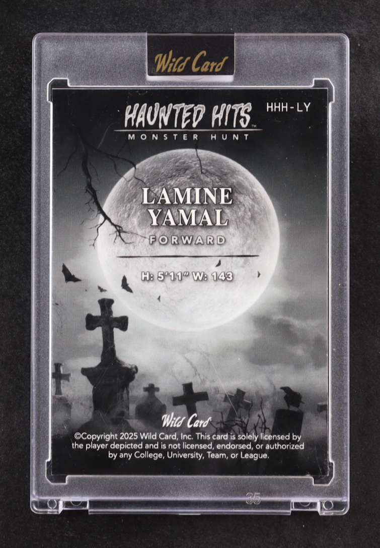 Lamine Yamal 2025 Wild Card Monster Hit Monster Hunt Haunted House Orange Lava #HHH-LY #1/1 RC at PristineAuction.com Lamine Yamal 2025 Wild Card Monster Hit Monster Hunt Haunted House Orange Lava #HHH-LY #1/1 RC at PristineAuction.com
