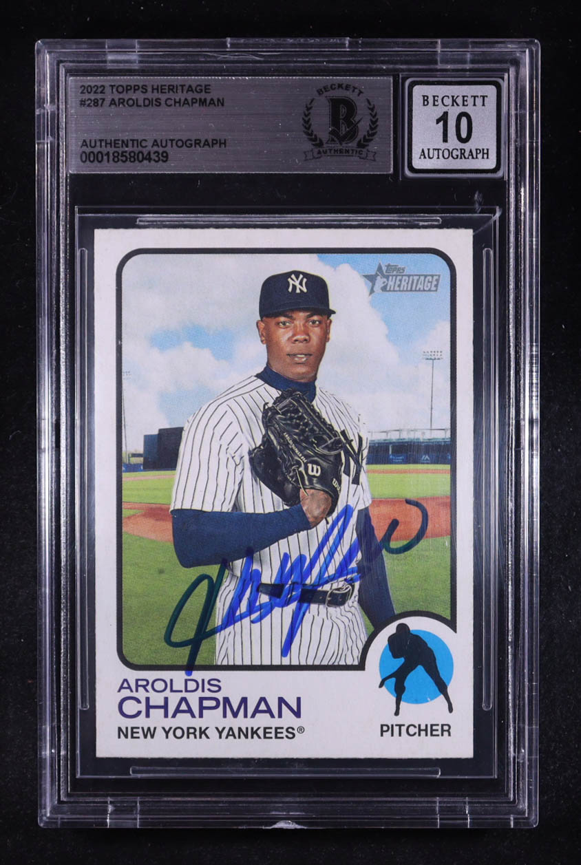 Aroldis Chapman Signed 2022 Topps Heritage #287 (BGS | Auto 10) at PristineAuction.com Aroldis Chapman Signed 2022 Topps Heritage #287 (BGS | Auto 10) at PristineAuction.com