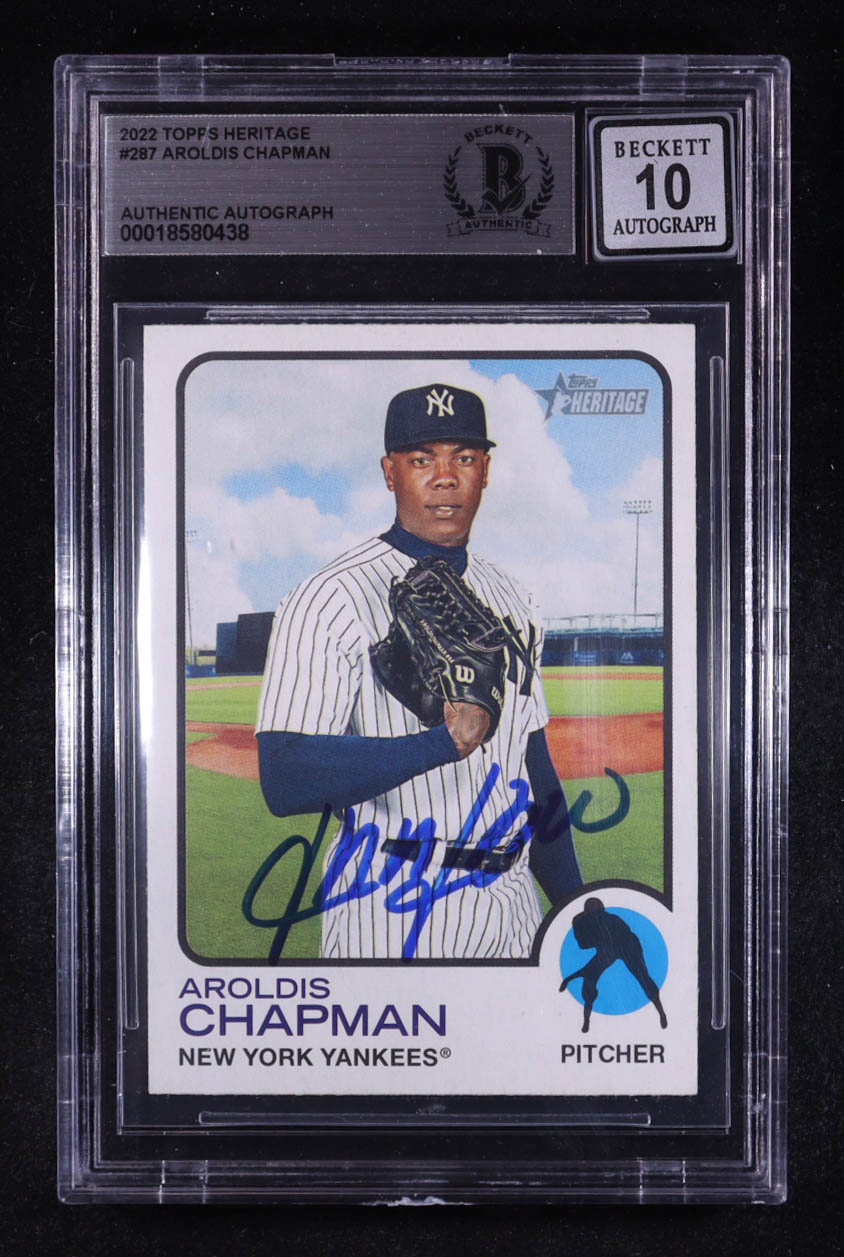 Aroldis Chapman Signed 2022 Topps Heritage #287 (BGS | Auto 10) at PristineAuction.com Aroldis Chapman Signed 2022 Topps Heritage #287 (BGS | Auto 10) at PristineAuction.com