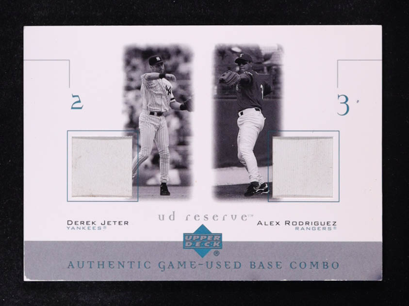 Derek Jeter / Alex Rodriguez 2001 Upper Deck Reserve Game-Used Base Combo #B-JR at PristineAuction.com Derek Jeter / Alex Rodriguez 2001 Upper Deck Reserve Game-Used Base Combo #B-JR at PristineAuction.com