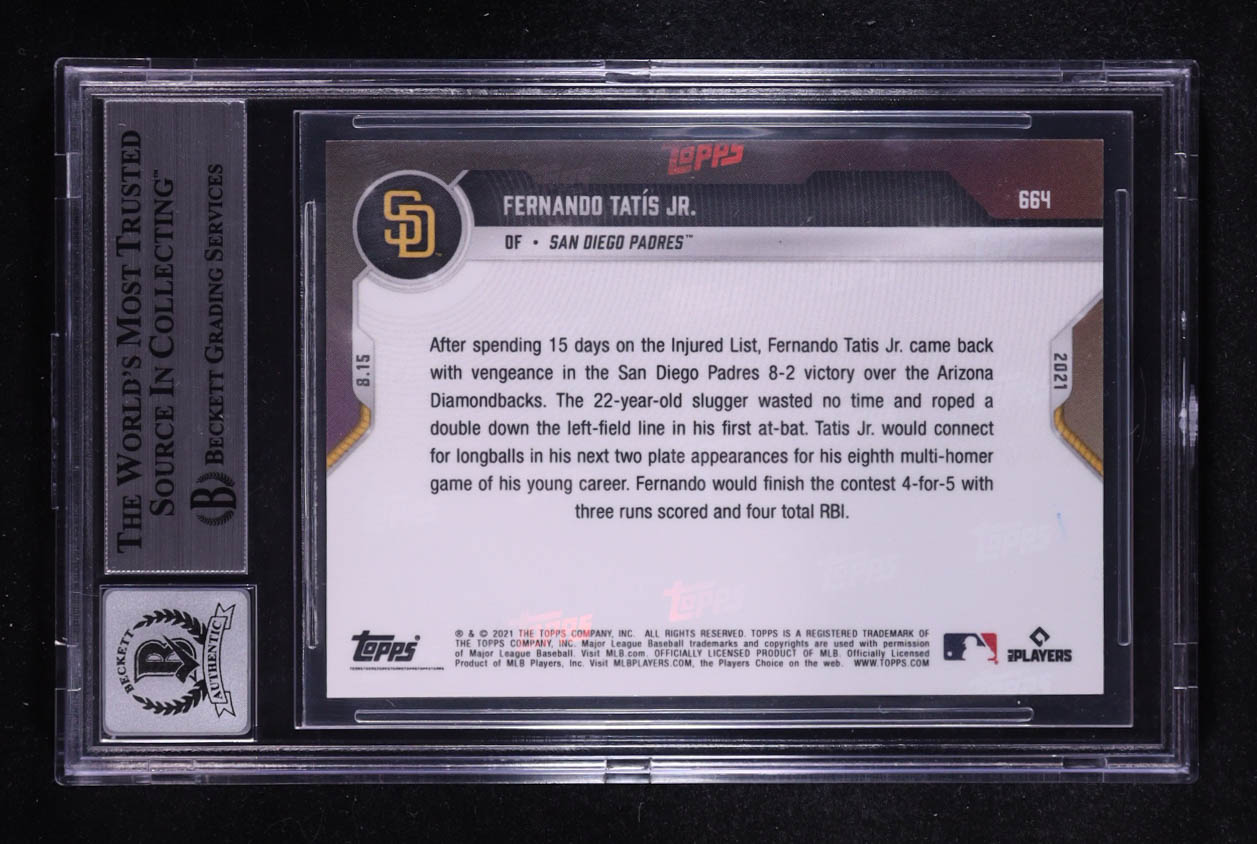 Fernando Tatis Jr. Signed 2021 Topps Now #664 (BGS | Auto 10) at PristineAuction.com Fernando Tatis Jr. Signed 2021 Topps Now #664 (BGS | Auto 10) at PristineAuction.com