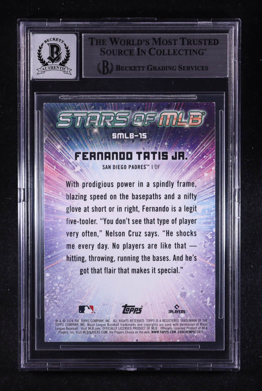 Fernando Tatis Jr. Signed 2024 Topps Stars of MLB #SMLB15 (BGS | Auto 10) at PristineAuction.com Fernando Tatis Jr. Signed 2024 Topps Stars of MLB #SMLB15 (BGS | Auto 10) at PristineAuction.com