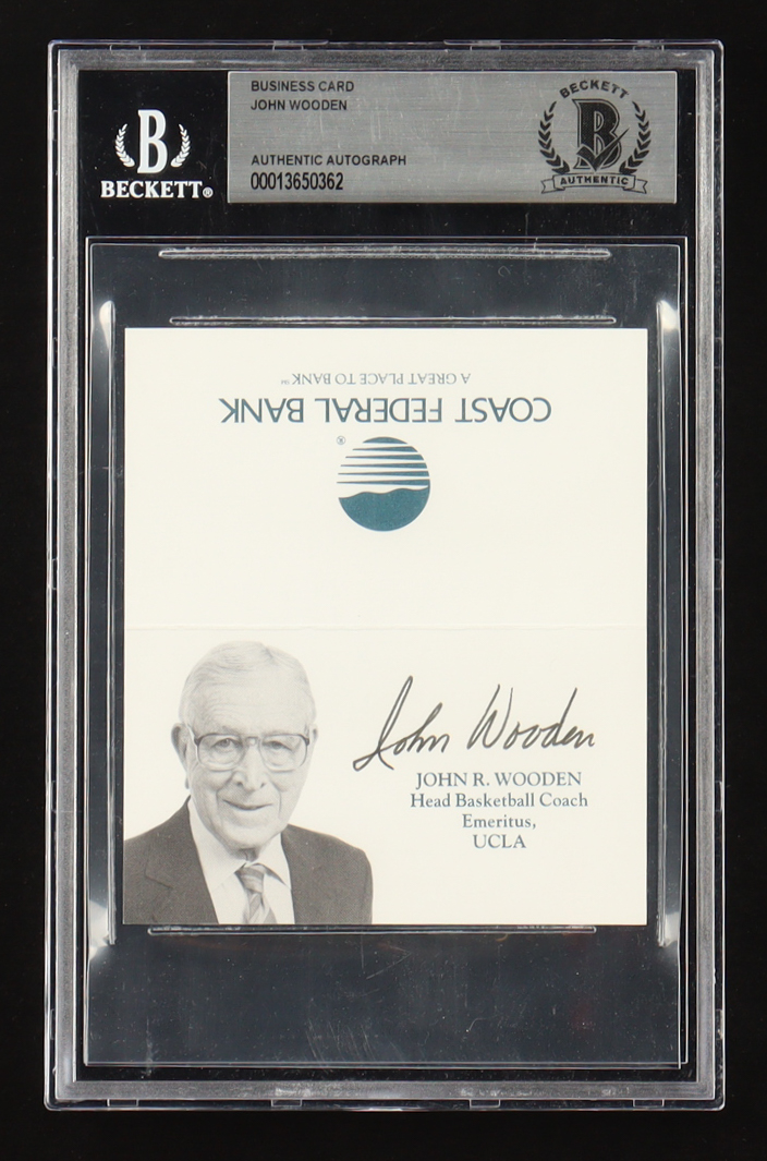 John Wooden Signed Business Card (BAS) at PristineAuction.com John Wooden Signed Business Card (BAS) at PristineAuction.com