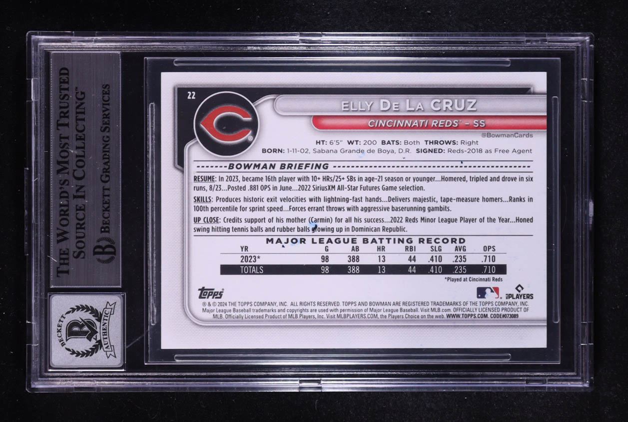 Elly De La Cruz Signed 2024 Bowman #22 RC (BGS | Auto 10) at PristineAuction.com Elly De La Cruz Signed 2024 Bowman #22 RC (BGS | Auto 10) at PristineAuction.com