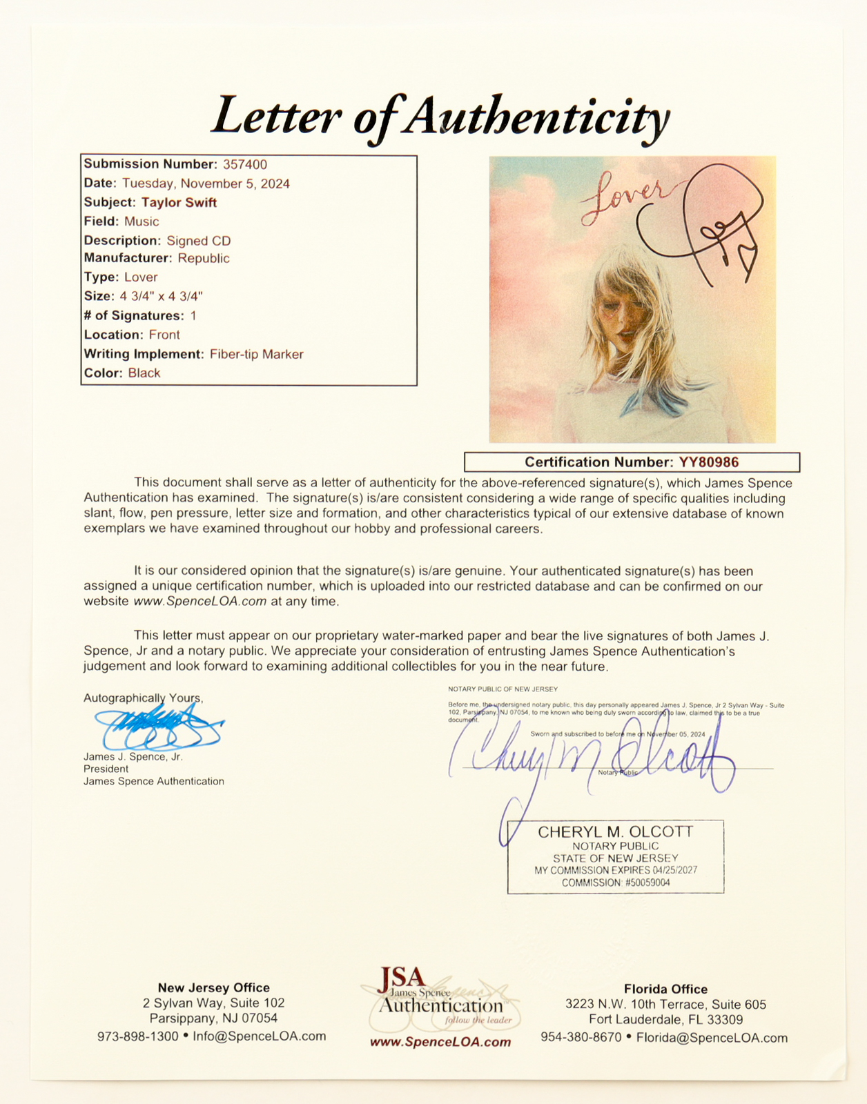 Taylor Swift Signed Custom Framed "Lover" CD Album Insert Display With Disc Case (JSA) at PristineAuction.com Taylor Swift Signed Custom Framed "Lover" CD Album Insert Display With Disc Case (JSA) at PristineAuction.com