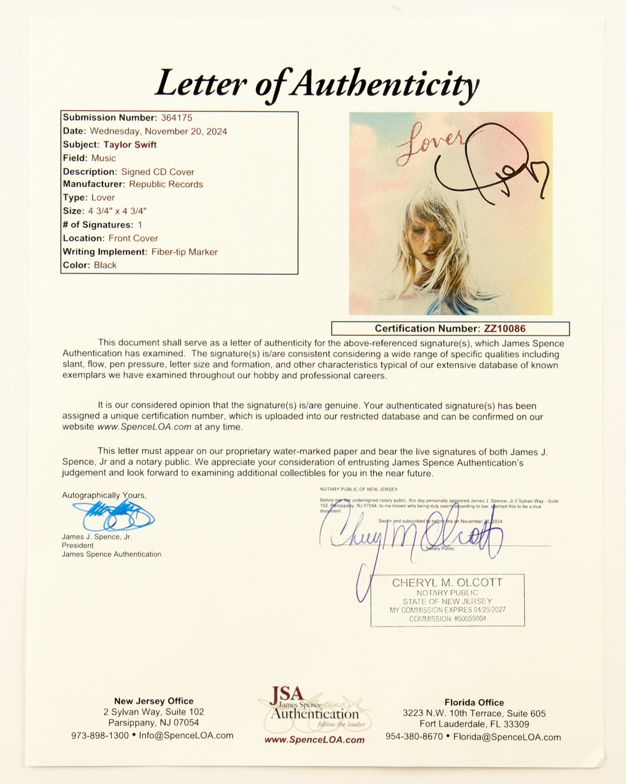 Taylor Swift Signed Custom Framed "Lover" CD Album Insert Display With Disc Case (JSA) at PristineAuction.com Taylor Swift Signed Custom Framed "Lover" CD Album Insert Display With Disc Case (JSA) at PristineAuction.com