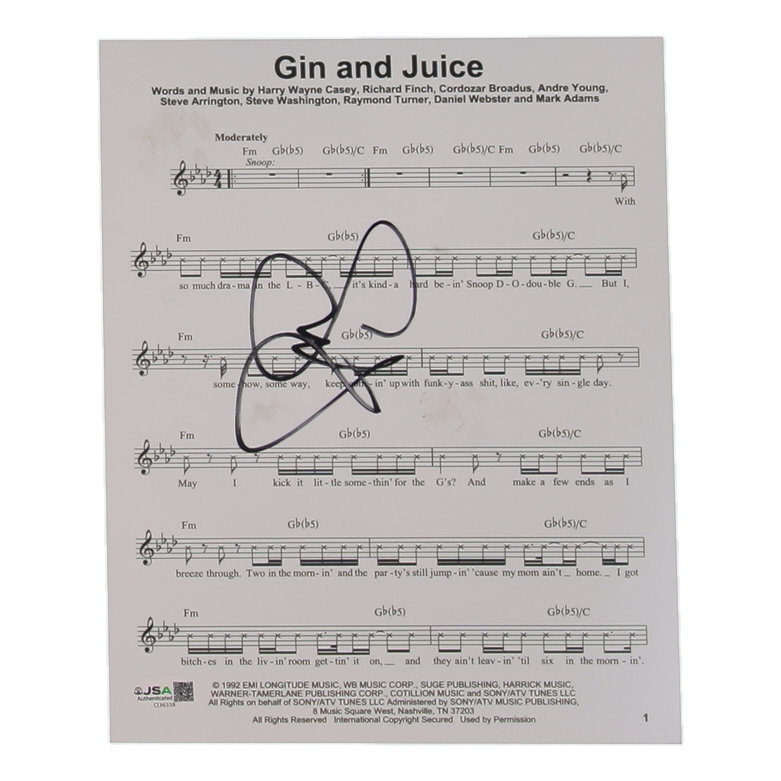 Snoop Dogg Signed "Gin & Juice" 8x10 Music Sheet (JSA) at PristineAuction.com Snoop Dogg Signed "Gin & Juice" 8x10 Music Sheet (JSA) at PristineAuction.com