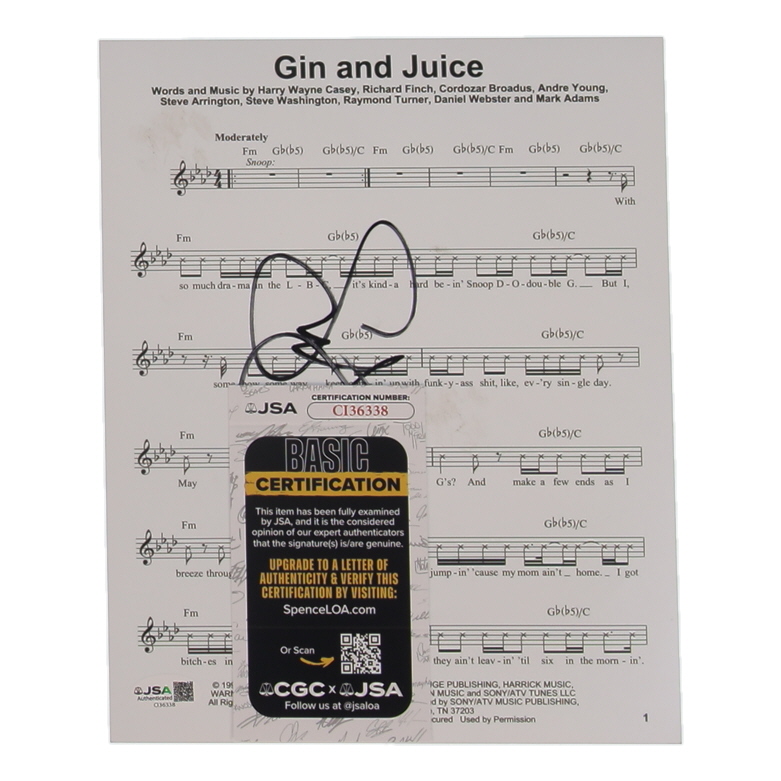 Snoop Dogg Signed "Gin & Juice" 8x10 Music Sheet (JSA) at PristineAuction.com Snoop Dogg Signed "Gin & Juice" 8x10 Music Sheet (JSA) at PristineAuction.com