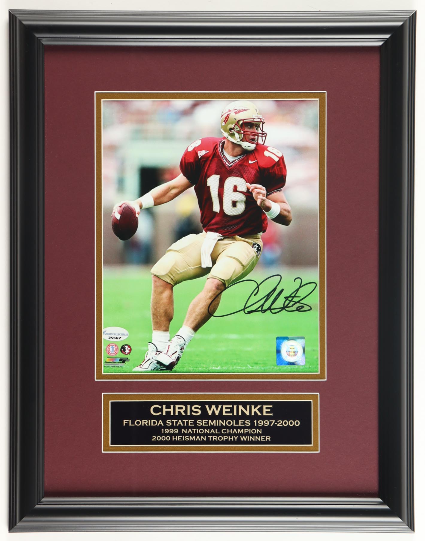 Chris Weinke Signed Florida State Seminoles Custom Framed Photo Display (SportsCollectibles) at PristineAuction.com Chris Weinke Signed Florida State Seminoles Custom Framed Photo Display (SportsCollectibles) at PristineAuction.com