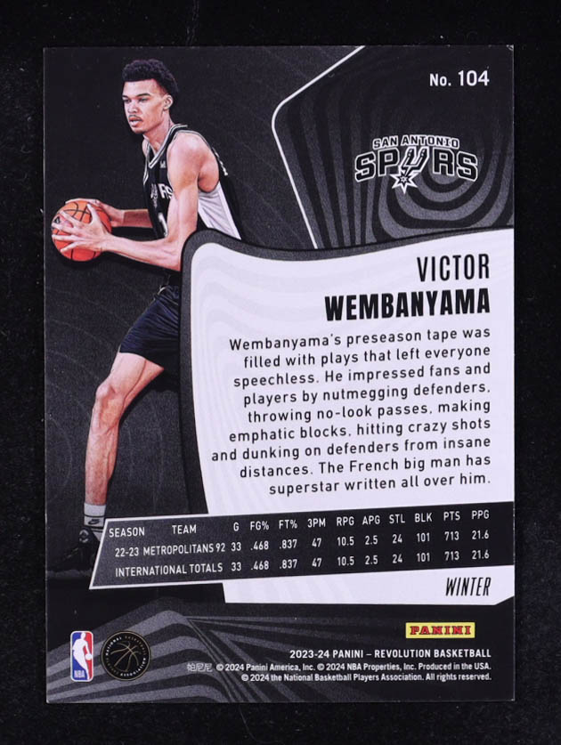 Victor Wembanyama 2023-24 Panini Revolution Winter #104 RC at PristineAuction.com Victor Wembanyama 2023-24 Panini Revolution Winter #104 RC at PristineAuction.com