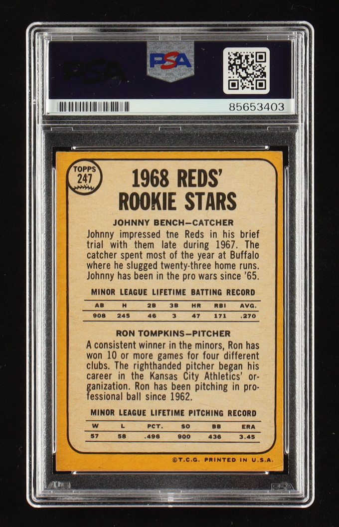 Johnny Bench Signed 1968 Topps Rookie Stars #247 RC (PSA | Autograph Grade 8) at PristineAuction.com Johnny Bench Signed 1968 Topps Rookie Stars #247 RC (PSA | Autograph Grade 8) at PristineAuction.com