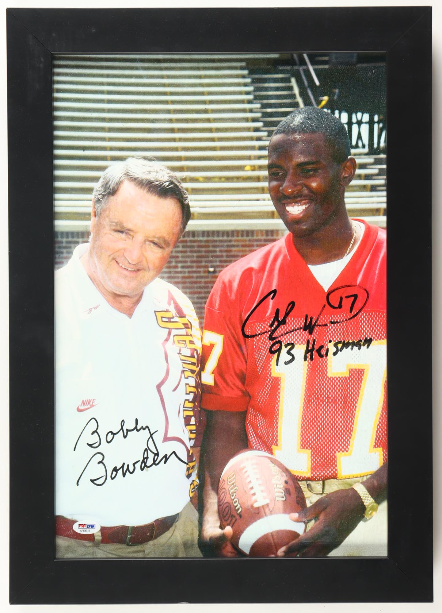 Charlie Ward & Bobby Bowden Signed Florida State Seminoles Custom Framed Canvas Photo Inscribed "93 Heisman" (PSA) at PristineAuction.com Charlie Ward & Bobby Bowden Signed Florida State Seminoles Custom Framed Canvas Photo Inscribed "93 Heisman" (PSA) at PristineAuction.com