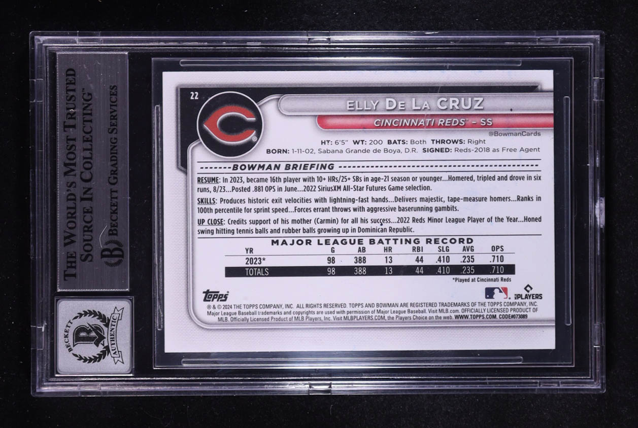 Elly De La Cruz Signed 2024 Bowman #22 RC (BGS | Auto 10) at PristineAuction.com Elly De La Cruz Signed 2024 Bowman #22 RC (BGS | Auto 10) at PristineAuction.com