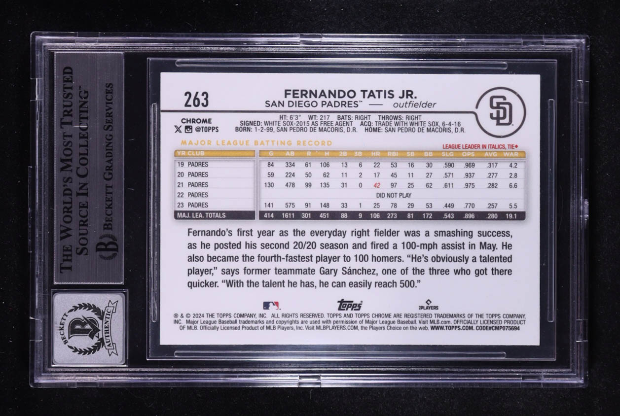 Fernando Tatis Jr. Signed 2024 Topps #23 (BGS | Auto 10) at PristineAuction.com Fernando Tatis Jr. Signed 2024 Topps #23 (BGS | Auto 10) at PristineAuction.com