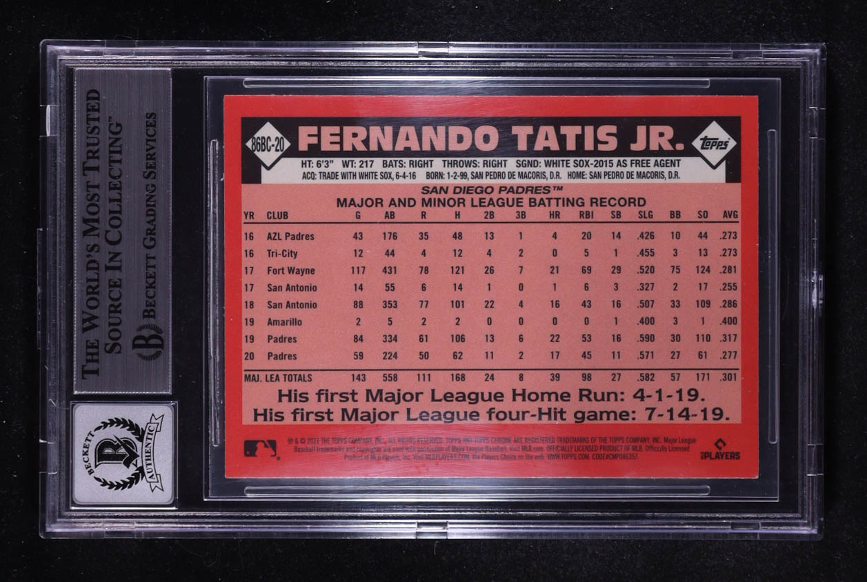 Fernando Tatis Jr. Signed 2021 Topps Chrome '86 Topps #86BC20 (BGS | Auto 10) at PristineAuction.com Fernando Tatis Jr. Signed 2021 Topps Chrome '86 Topps #86BC20 (BGS | Auto 10) at PristineAuction.com