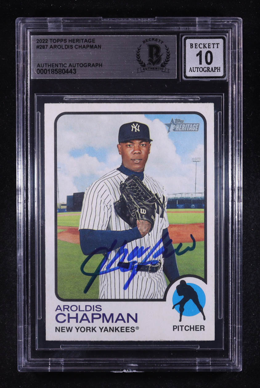Aroldis Chapman Signed 2022 Topps Heritage #287 (BGS | Auto 10) at PristineAuction.com Aroldis Chapman Signed 2022 Topps Heritage #287 (BGS | Auto 10) at PristineAuction.com