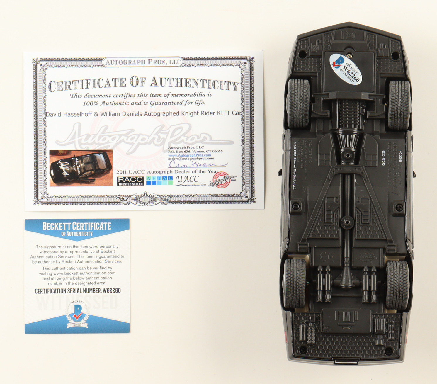 David Hasselhoff & William Daniels Signed "Knight Rider" 1:24 Die-Cast Car Inscribed "KITT" (Beckett) at PristineAuction.com David Hasselhoff & William Daniels Signed "Knight Rider" 1:24 Die-Cast Car Inscribed "KITT" (Beckett) at PristineAuction.com