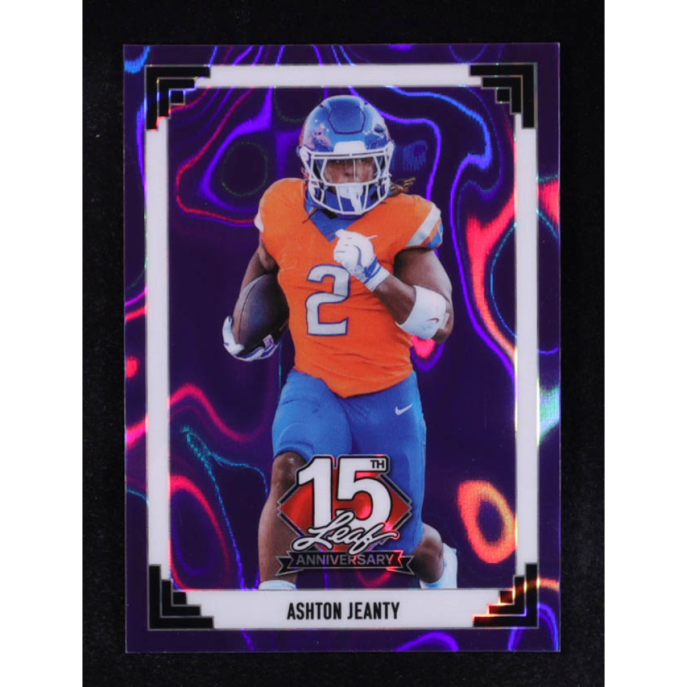 Ashton Jeanty 2025 Leaf 15th Anniversary Purple #91B-8 RC #1/7 at PristineAuction.com