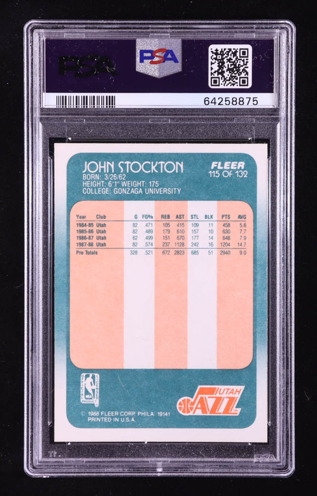 John Stockton 1988-89 Fleer #115 RC (PSA 9) at PristineAuction.com John Stockton 1988-89 Fleer #115 RC (PSA 9) at PristineAuction.com