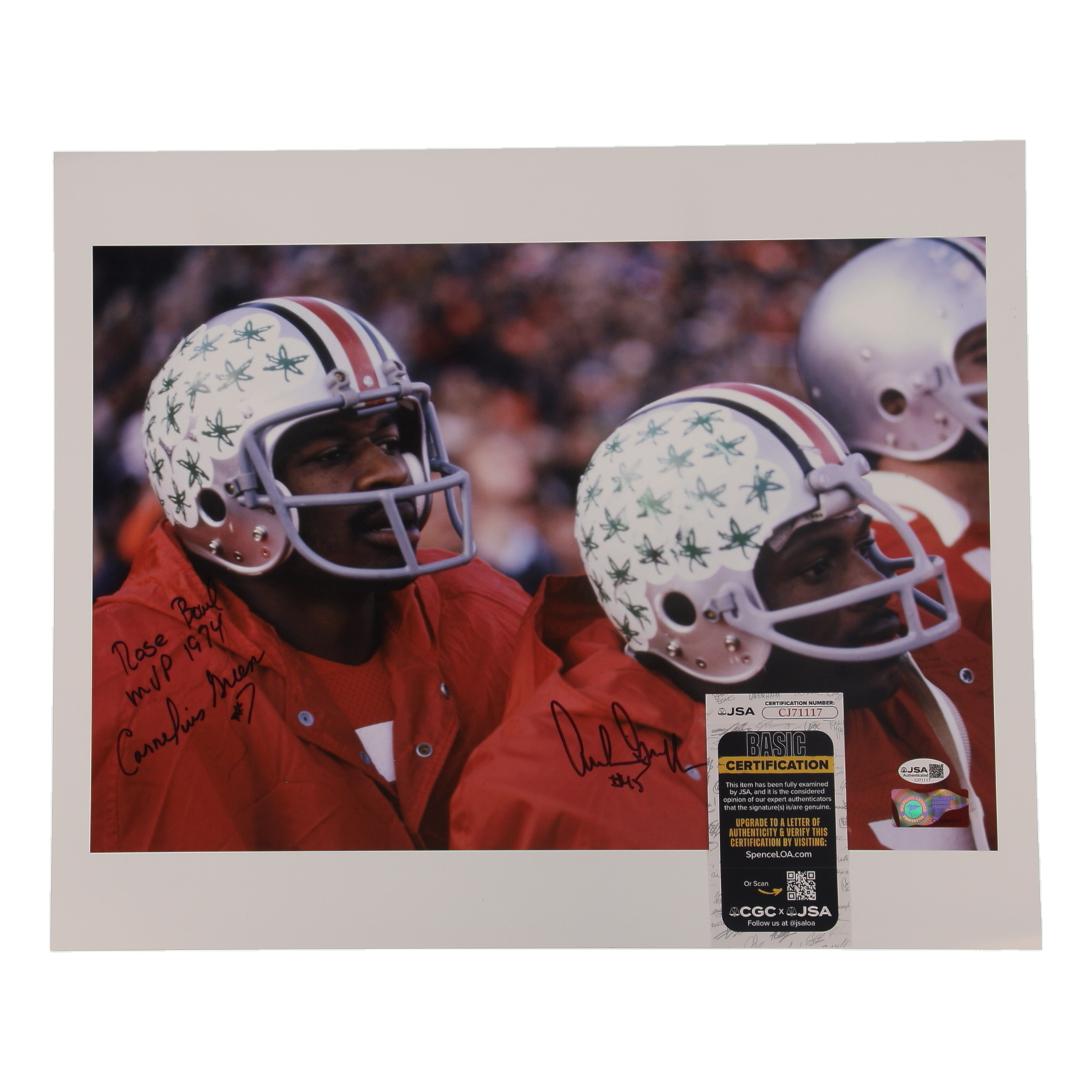 Archie Griffin & Cornelius Greene Signed Ohio State Buckeyes 16.5x16 Photo Inscribed "Rose Bowl MVP 1974" (JSA) at PristineAuction.com Archie Griffin & Cornelius Greene Signed Ohio State Buckeyes 16.5x16 Photo Inscribed "Rose Bowl MVP 1974" (JSA) at PristineAuction.com