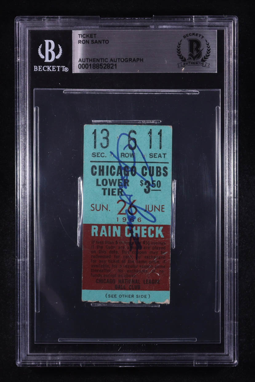 Ron Santo Signed 1960 Cubs Game Rain Check Ticket (BGS) at PristineAuction.com Ron Santo Signed 1960 Cubs Game Rain Check Ticket (BGS) at PristineAuction.com