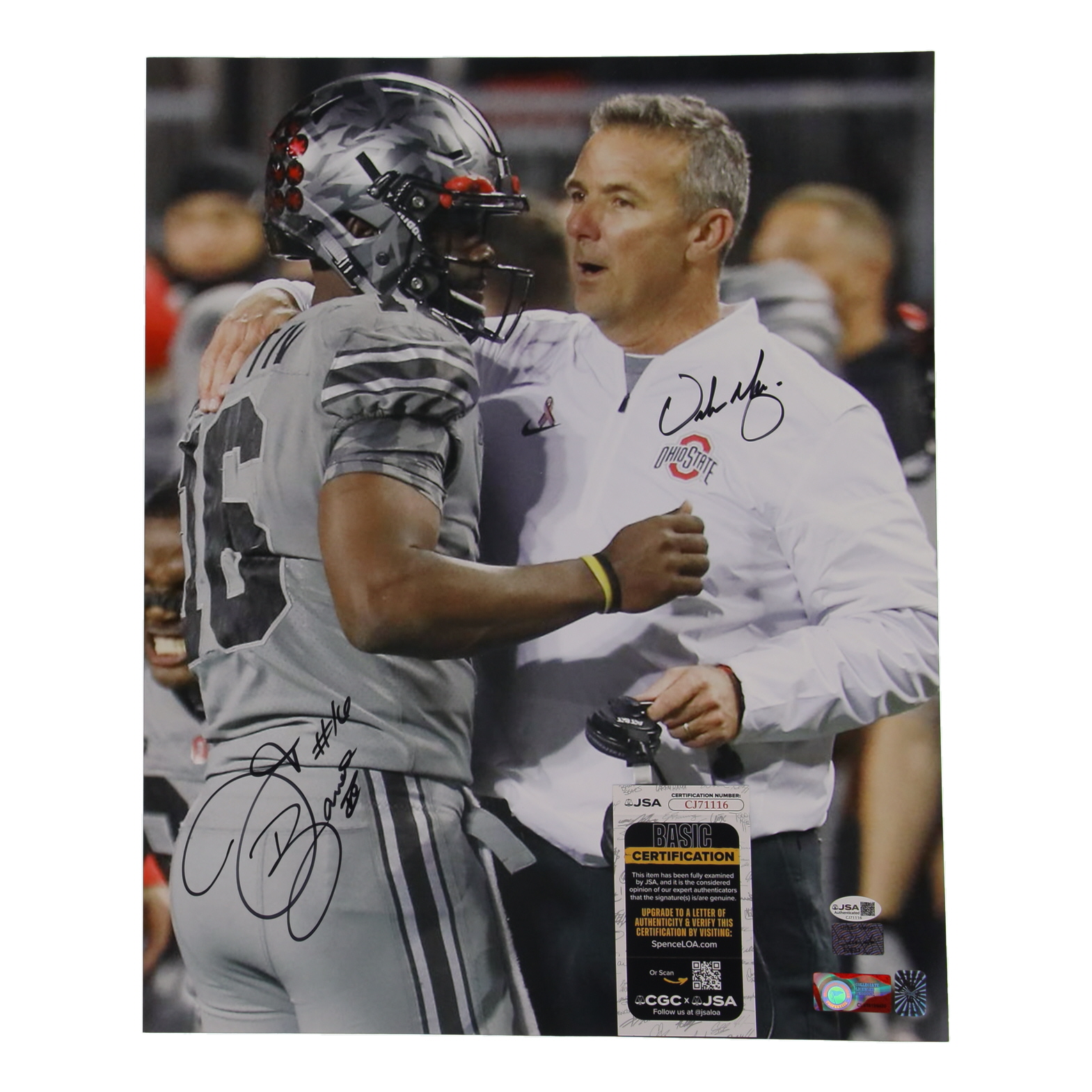 Urban Meyer & JT Barrett Signed Ohio State Buckeyes 16x20 Photo (JSA & Barrett) at PristineAuction.com Urban Meyer & JT Barrett Signed Ohio State Buckeyes 16x20 Photo (JSA & Barrett) at PristineAuction.com