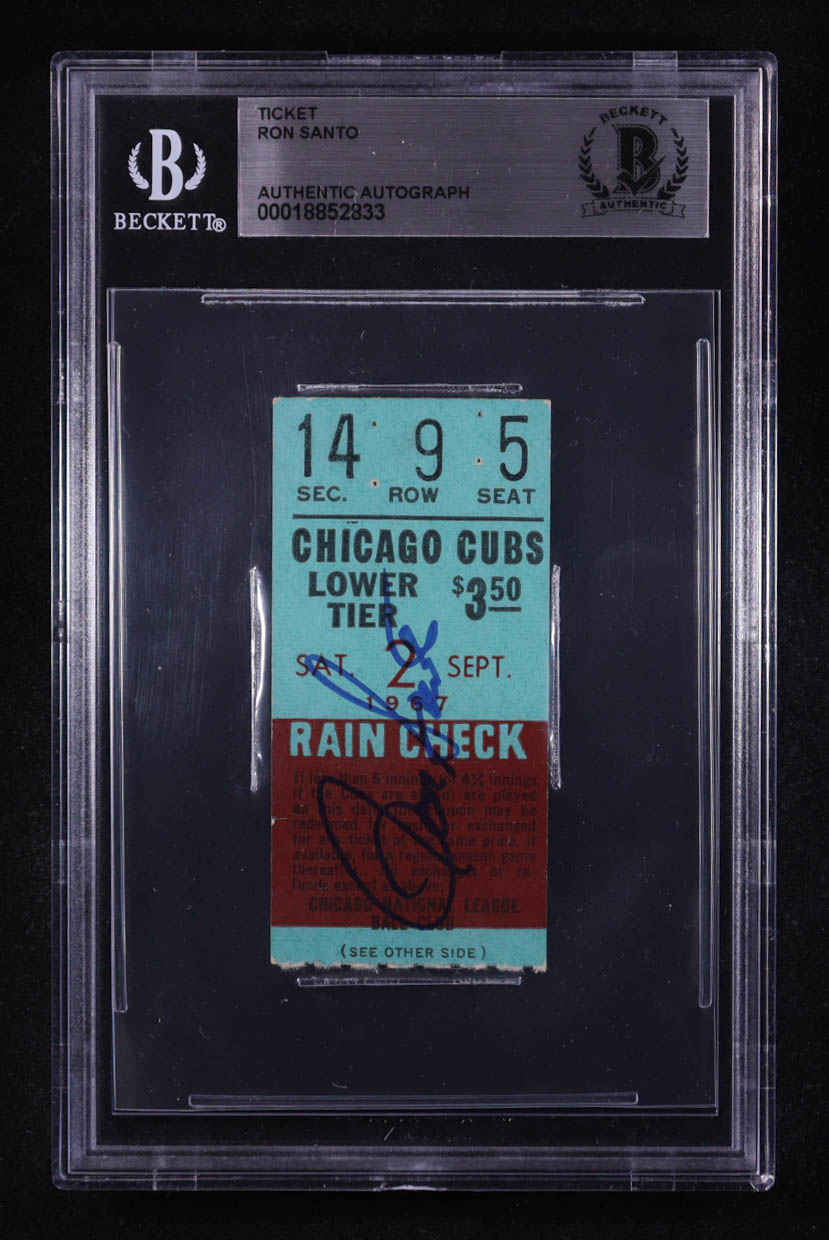 Ron Santo Signed 1967 Cubs Game Rain Check Ticket (BGS) at PristineAuction.com Ron Santo Signed 1967 Cubs Game Rain Check Ticket (BGS) at PristineAuction.com