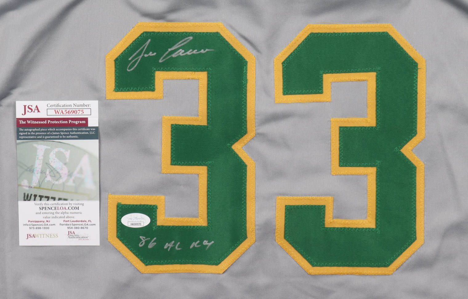 Jose Canseco Signed Jersey Inscribed "86 AL ROY" (JSA) at PristineAuction.com Jose Canseco Signed Jersey Inscribed "86 AL ROY" (JSA) at PristineAuction.com